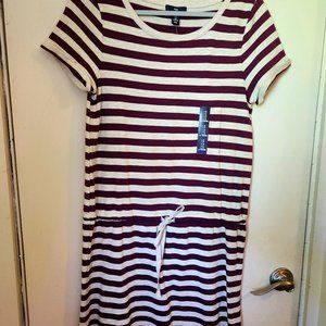 Gap NWT Striped Cotton Dress purple Cream Sz S